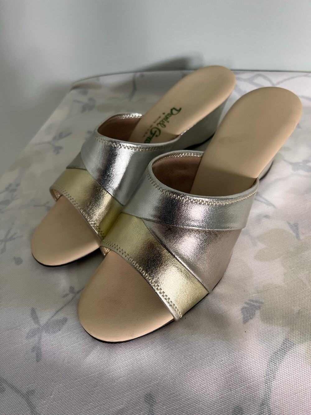Vintage Daniel Green Silver and Gold Open Toe Wedge Made in USA